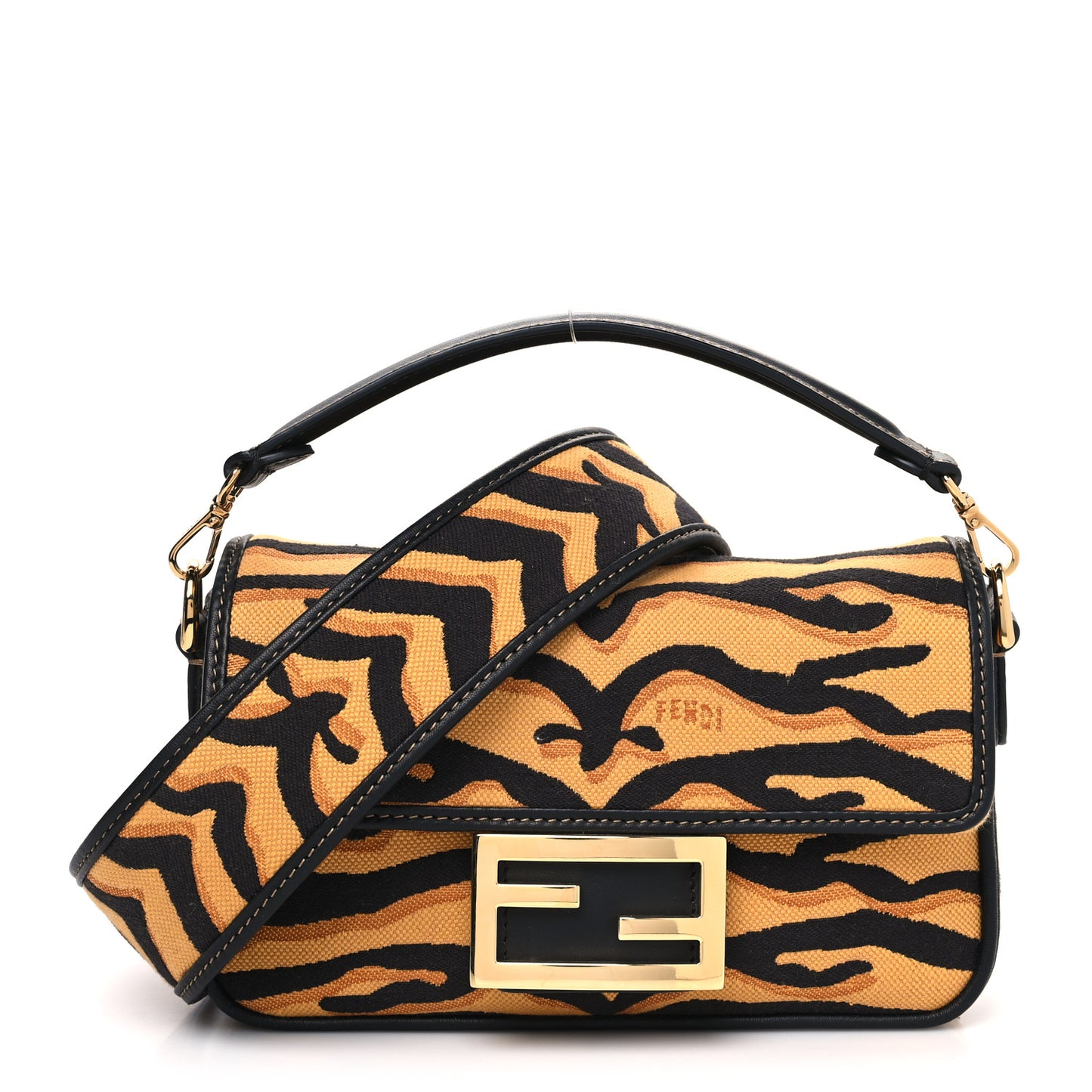 Canvas Chinese New Year Tiger Embroidered Mini Baguette Black Dark Yellow