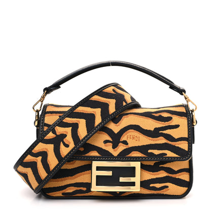 Fendi Canvas Chinese New Year Tiger Embroidered Mini Baguette Black Dark Yellow 1 of 11