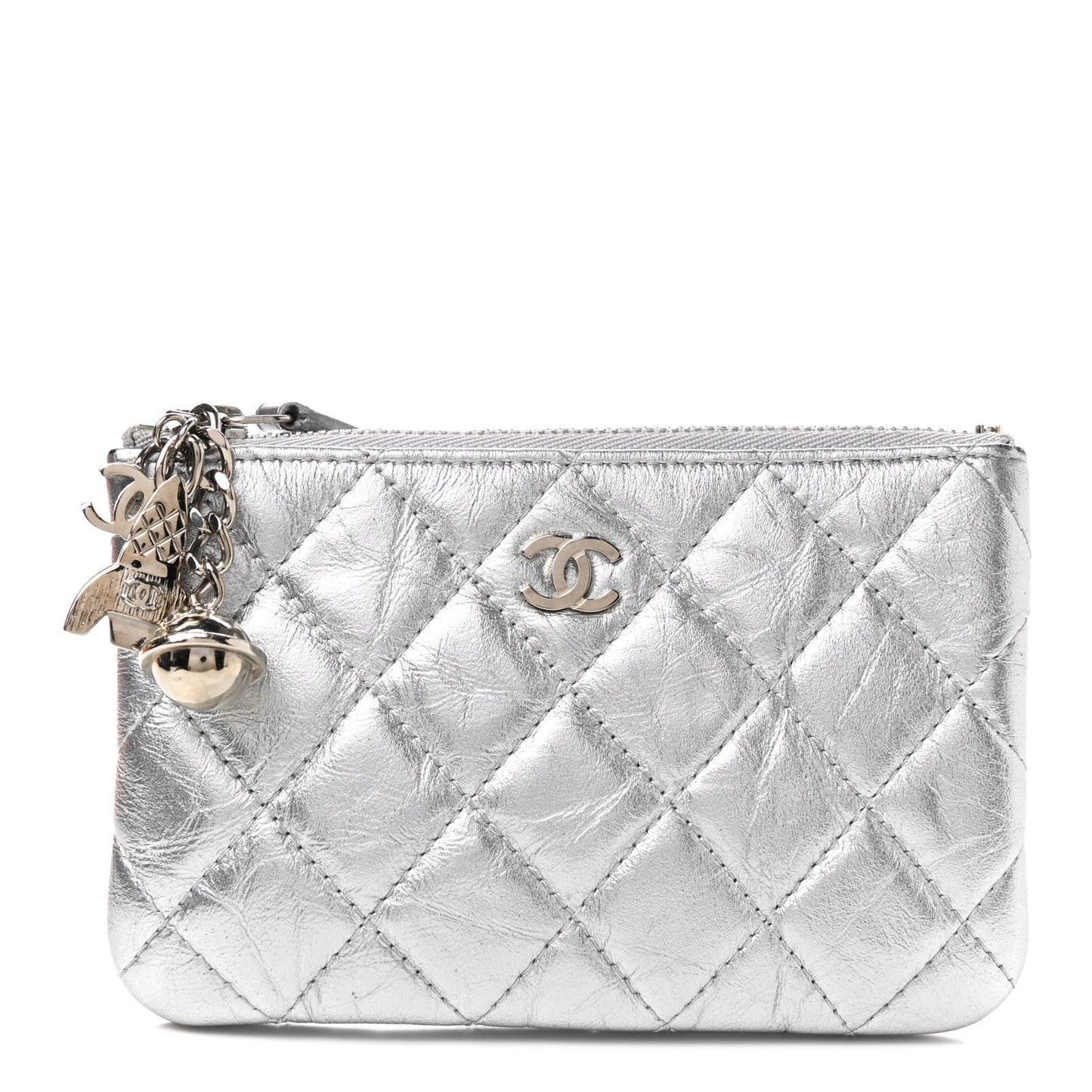 Metallic Lambskin Small Ground Control Cosmetic Case Silver