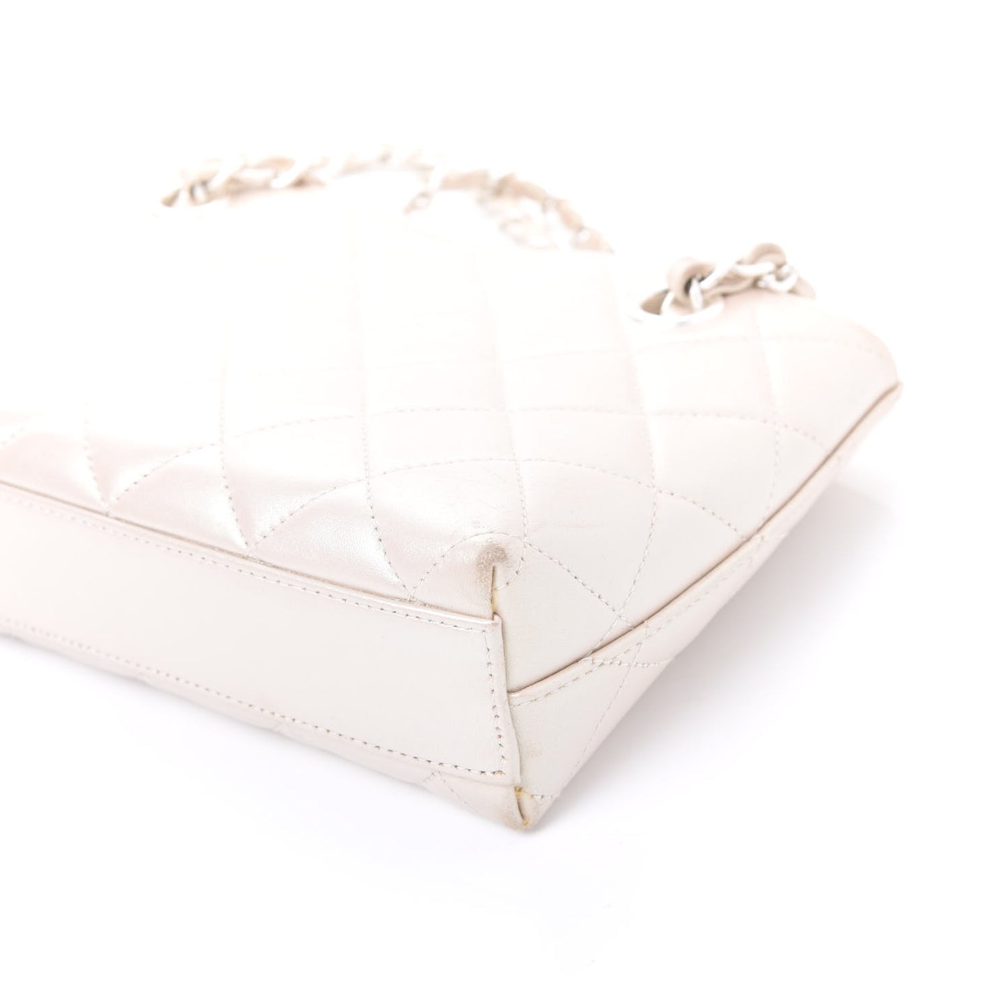 Iridescent Lambskin Quilted Pochette White