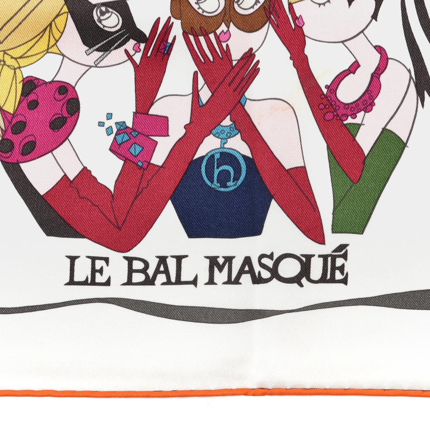 Silk Le Bal Masque Scarf 70 Orange White Multicolor