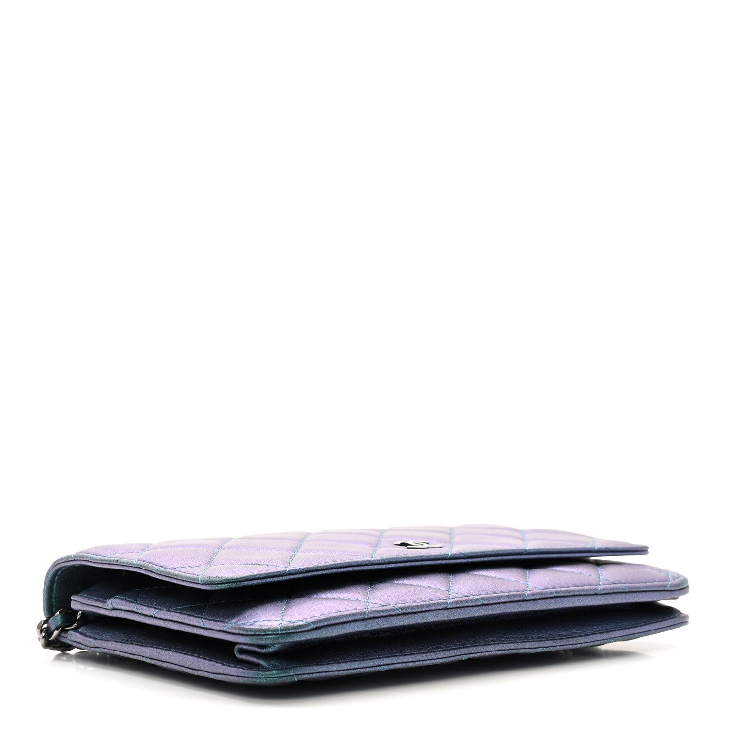 Chanel Iridescent Lambskin Quilted Wallet On Chain WOC Turquoise 4 of 12
