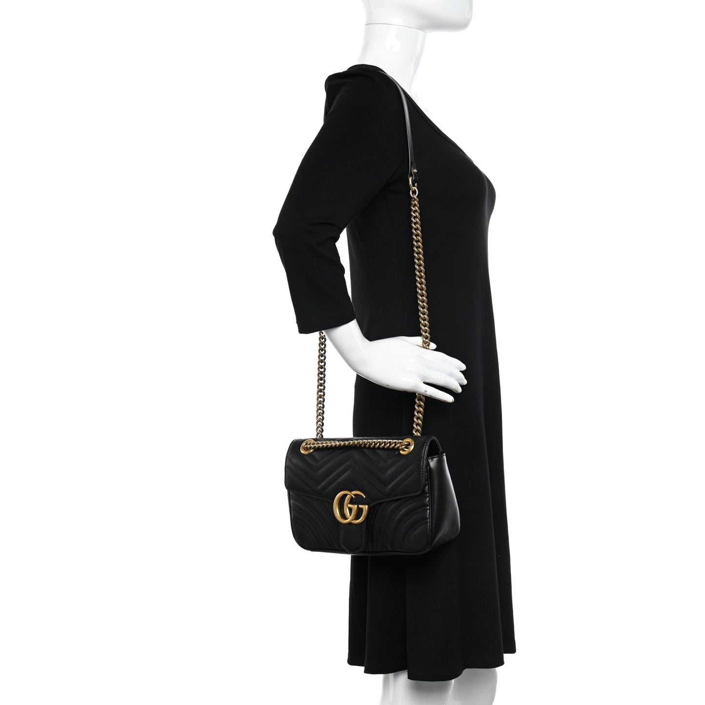 Calfskin Matelasse Small GG Marmont Shoulder Bag Black