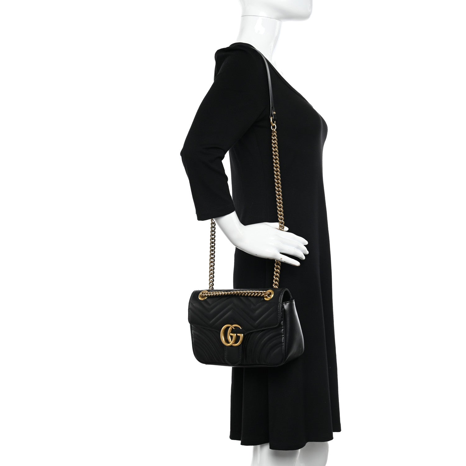 Gucci Calfskin Matelasse Small GG Marmont Shoulder Bag Black 2 of 10