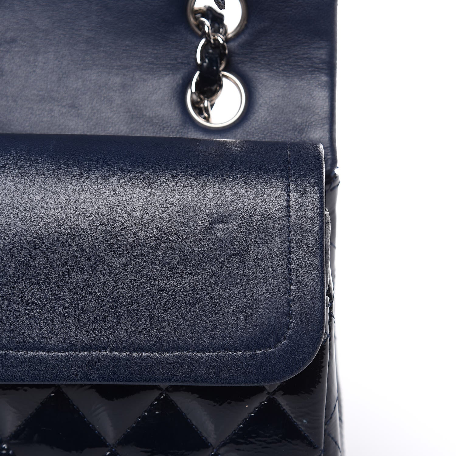 Chanel Patent Quilted Medium Double Flap Navy Blue 9 of 13