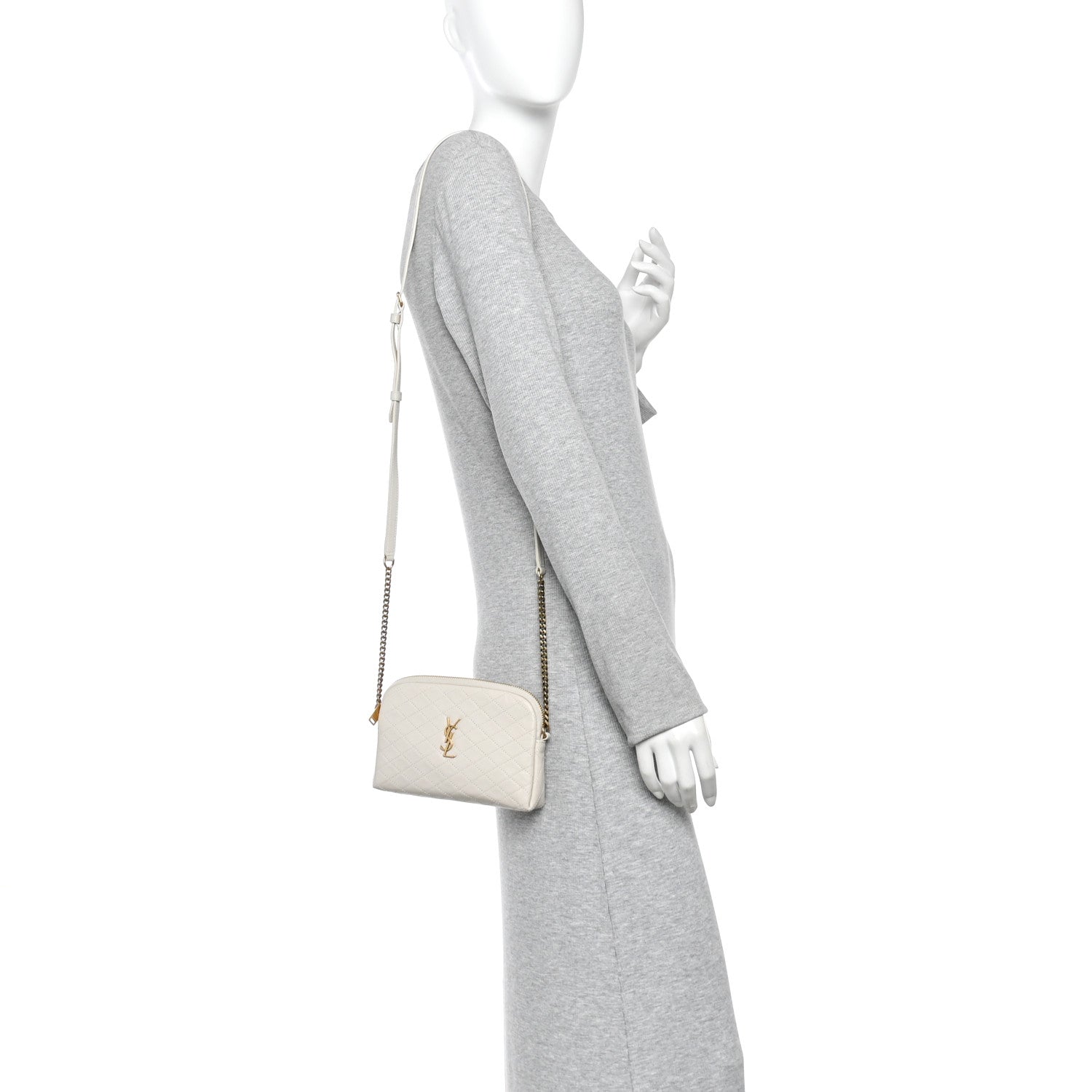 Saint Laurent Lambskin Quilted Gaby Zipped Pouch Crema Soft 2 of 12