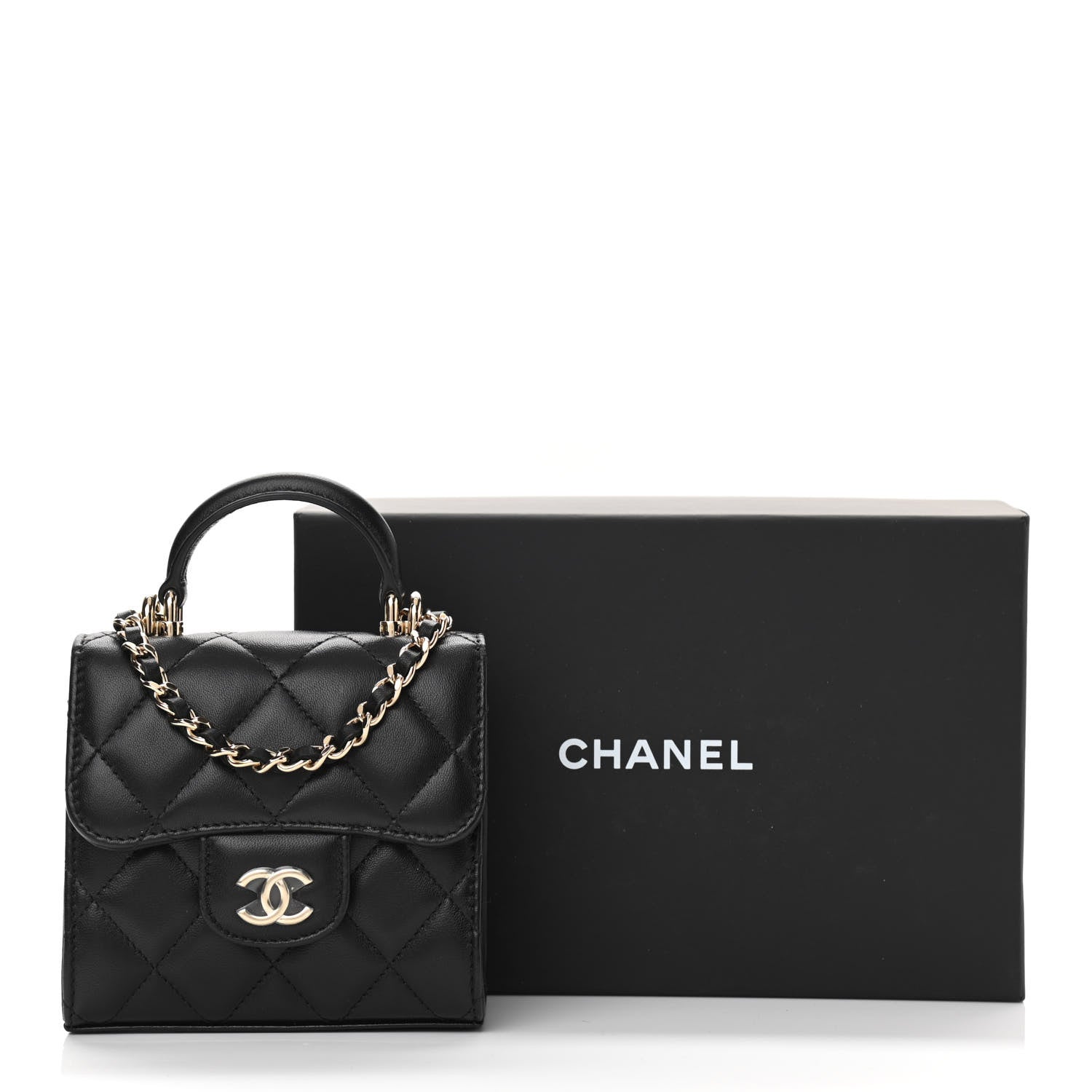 Chanel Lambskin Quilted Top Handle Flap Clutch With Chain Black 12 of 12
