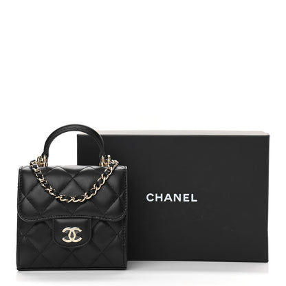 Chanel Lambskin Quilted Top Handle Flap Clutch With Chain Black 12 of 12