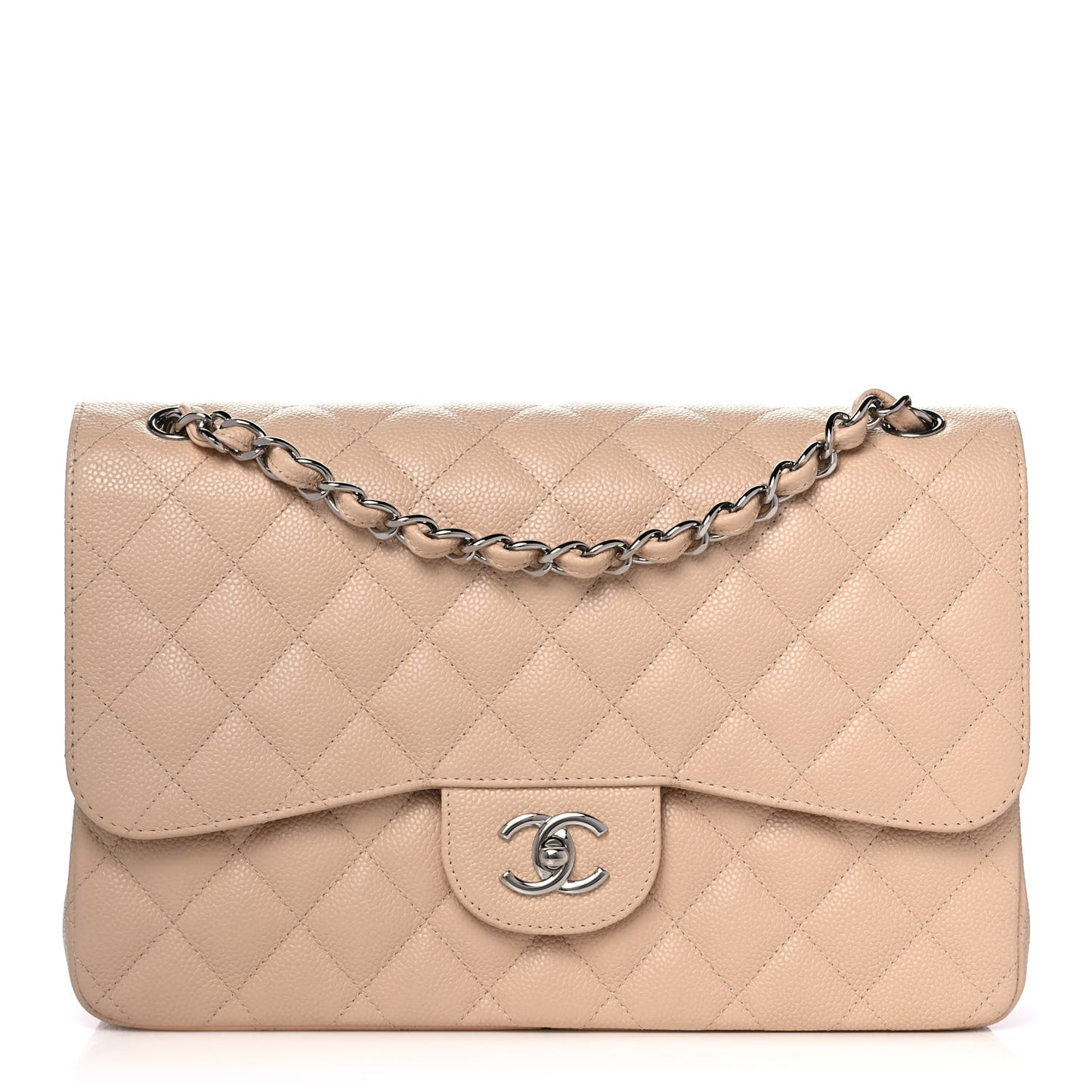 Caviar Quilted Jumbo Double Flap Beige Clair