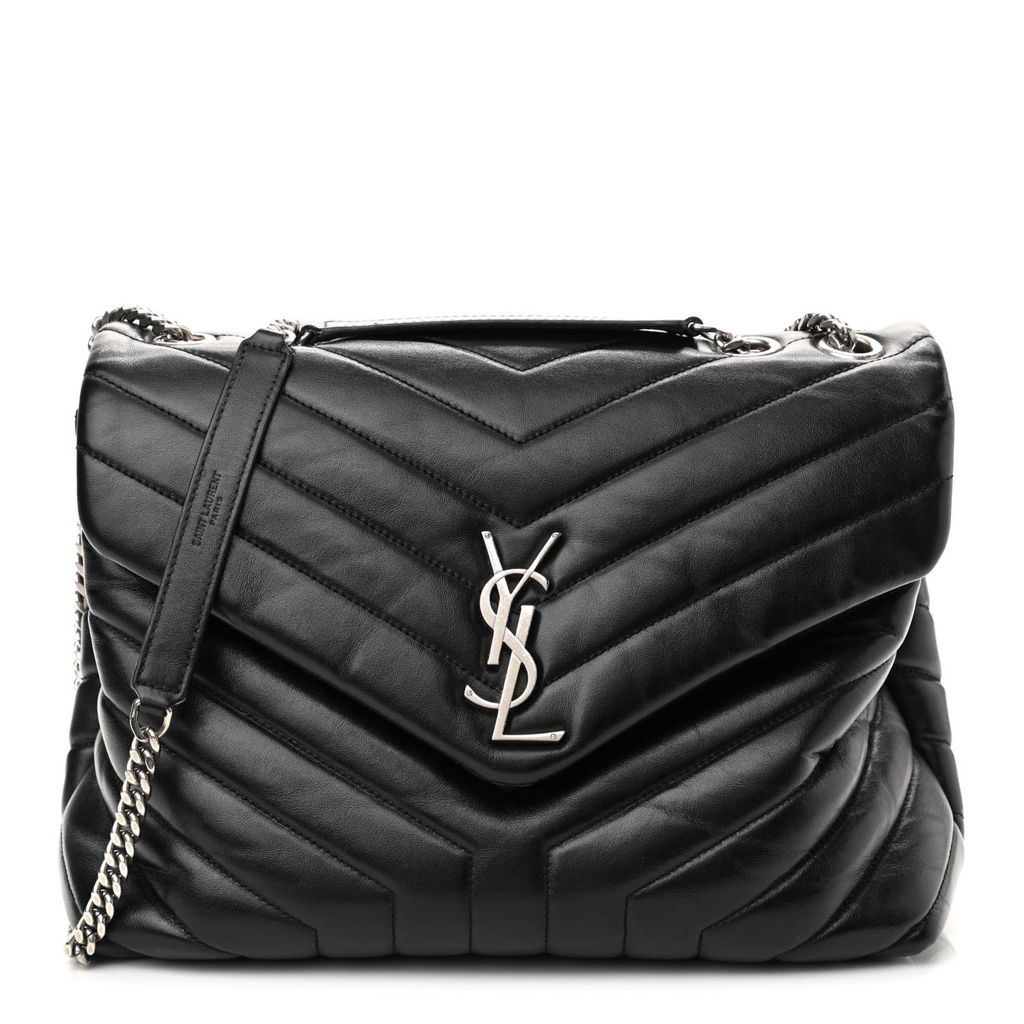 Calfskin Y Quilted Monogram Medium Loulou Chain Satchel Black