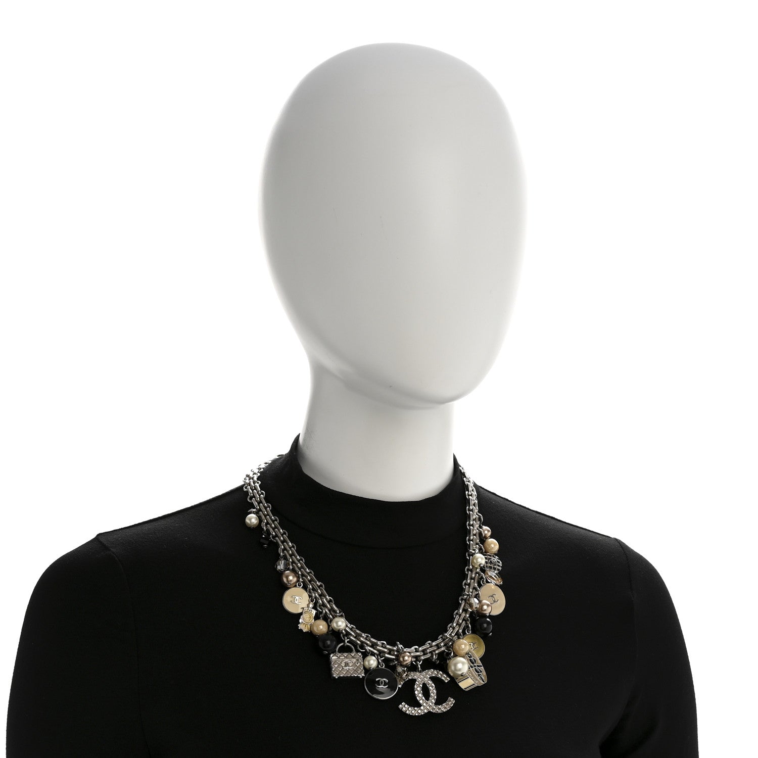 Chanel Enamel Pearl Charm Short Necklace Silver 2 of 8