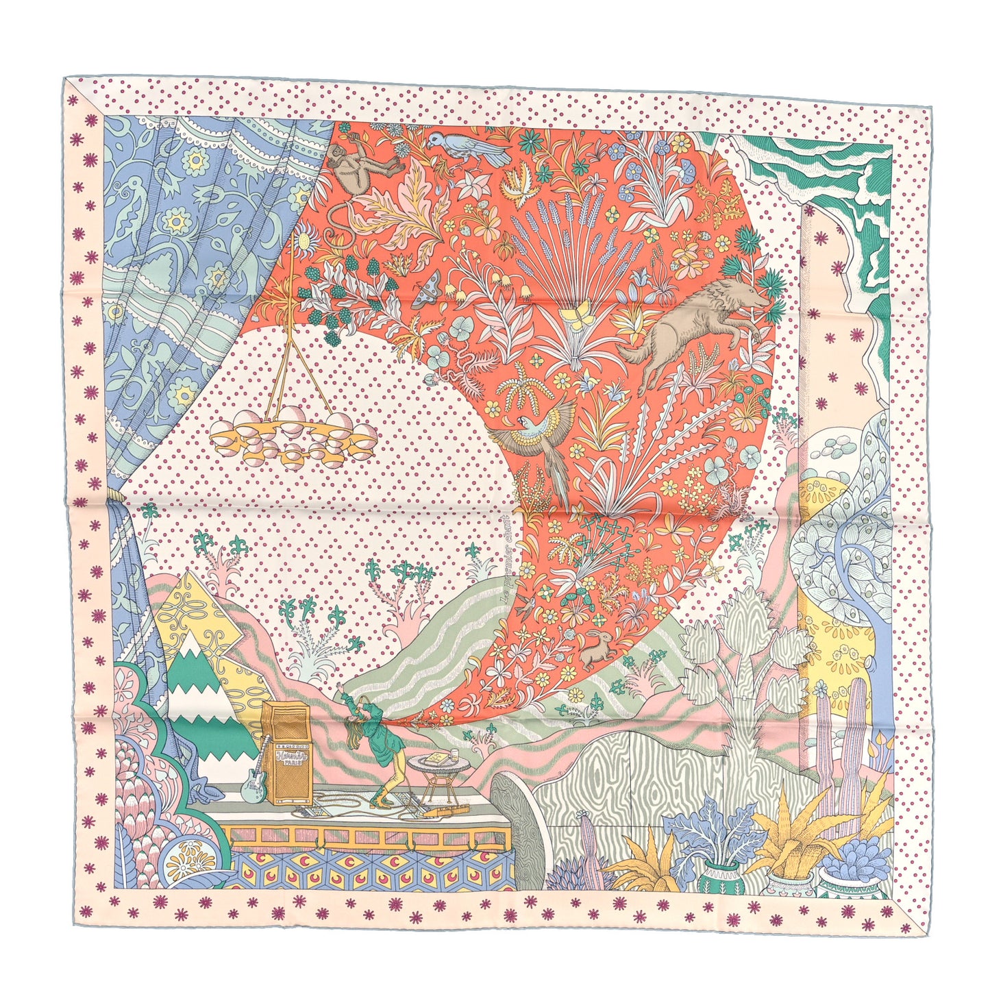 Silk Le Premier Chant Scarf 90 Abricot Ciel Vert