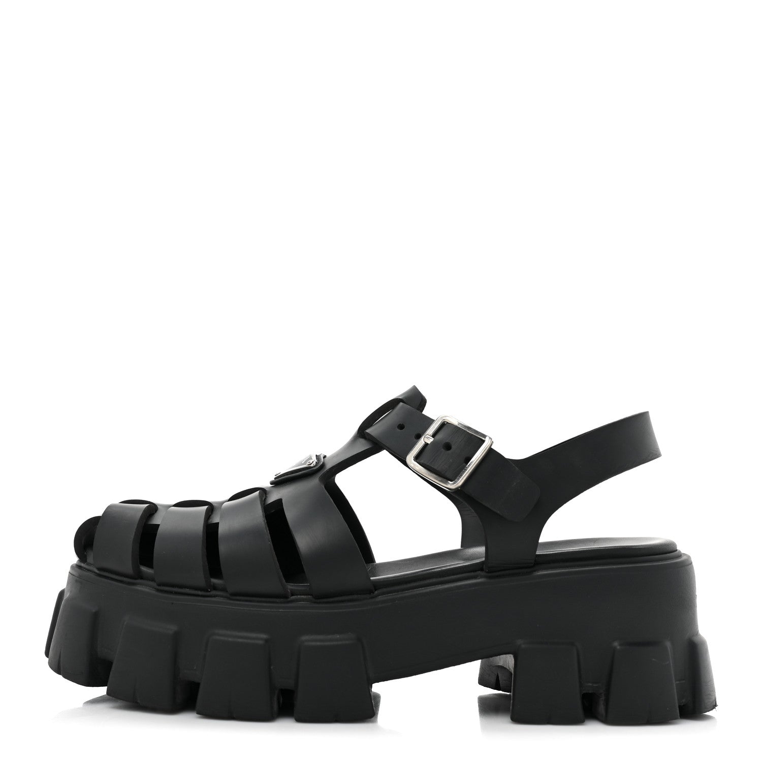Prada Foam Rubber Triangle Logo Monolith 55mm Cage Sandals 38 Black 1 of 13