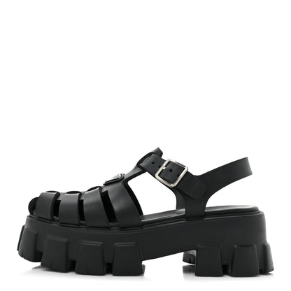 Prada Foam Rubber Triangle Logo Monolith 55mm Cage Sandals 38 Black 1 of 13