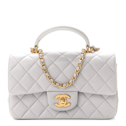 Chanel Lambskin Quilted Mini Top Handle Rectangular Flap Grey 1 of 11