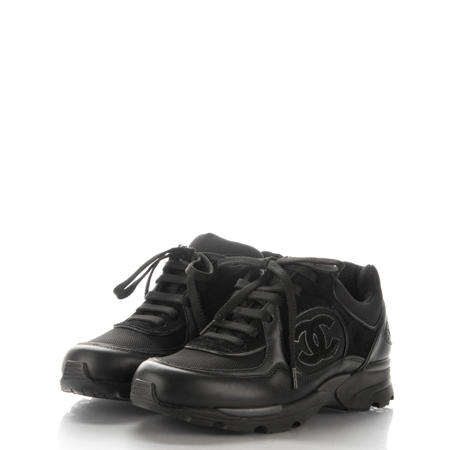 Chanel Suede Calfskin CC Sneakers 35.5 Black 3 of 7