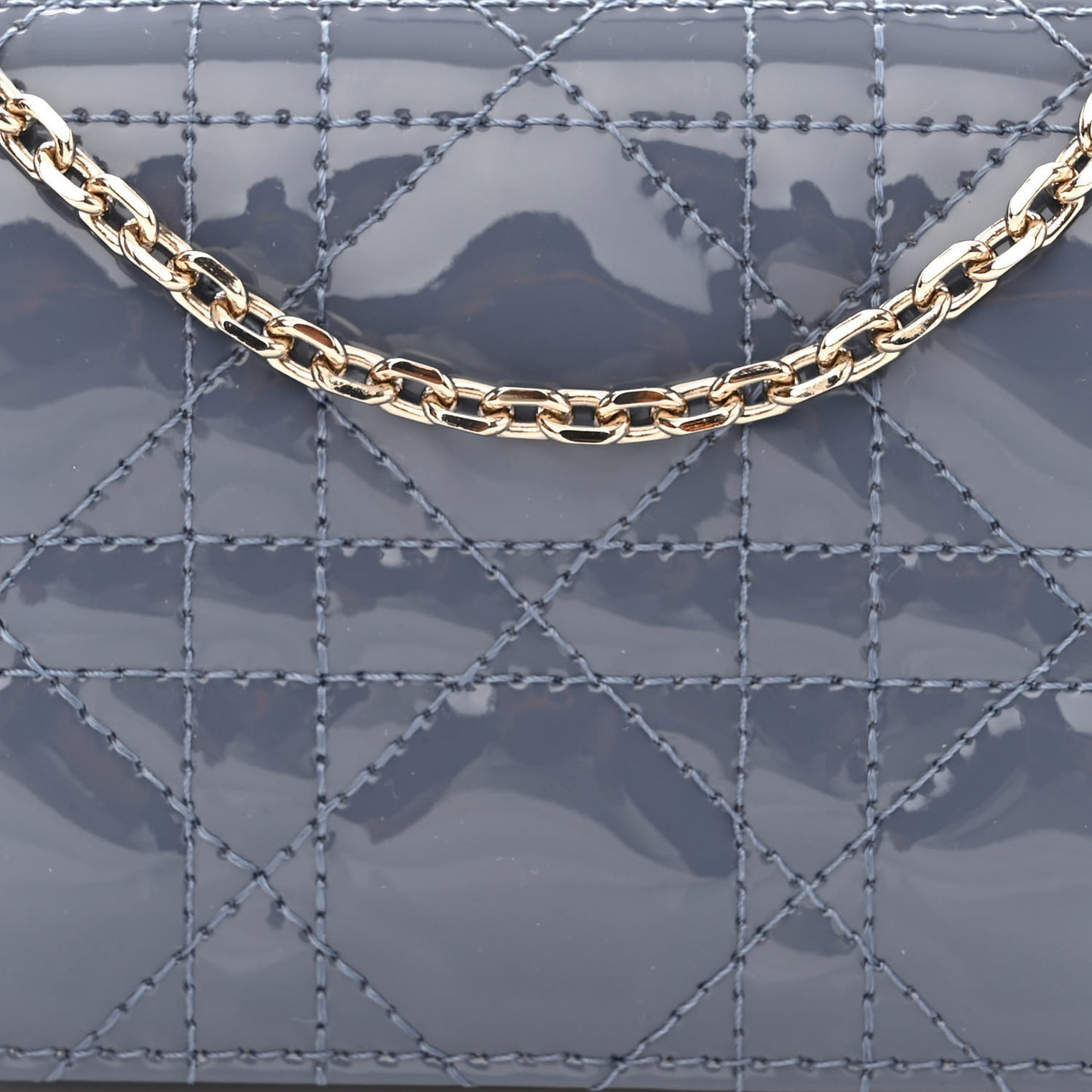 Patent Cannage Nano Lady Dior Pouch Denim