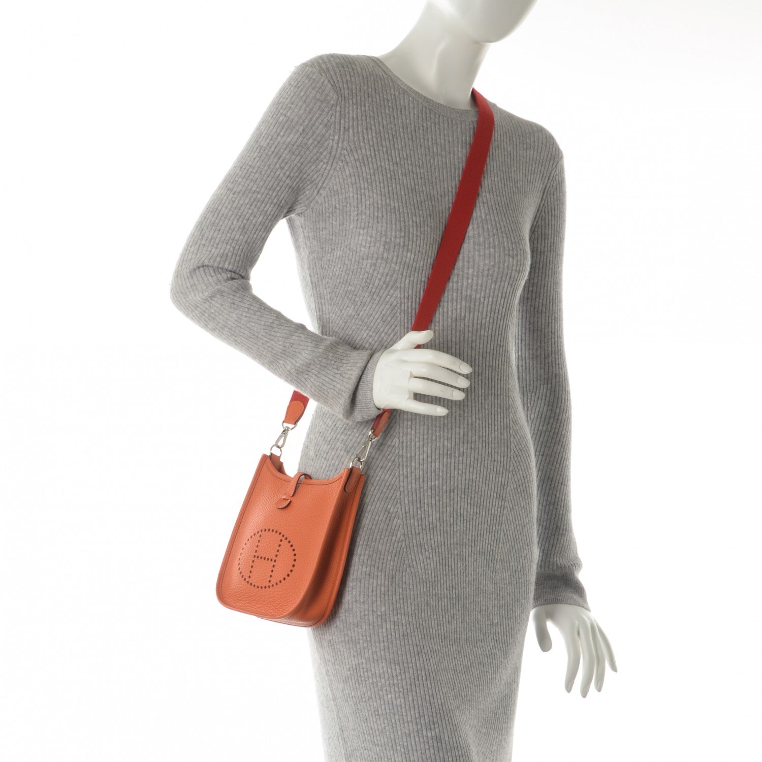 Hermes Taurillon Clemence Amazone Evelyne TPM Orange Rouge Pivoine 2 of 7