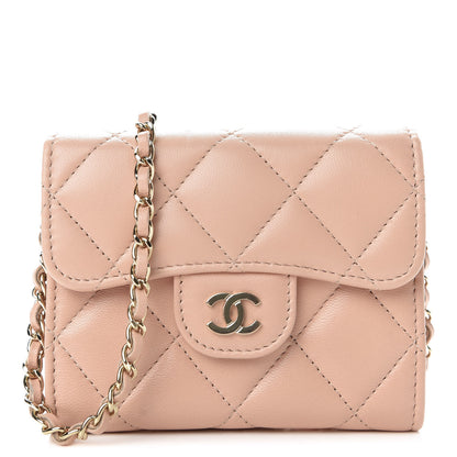 Chanel Lambskin Quilted Flap Card Holder On Chain Light Pink 1 of 12