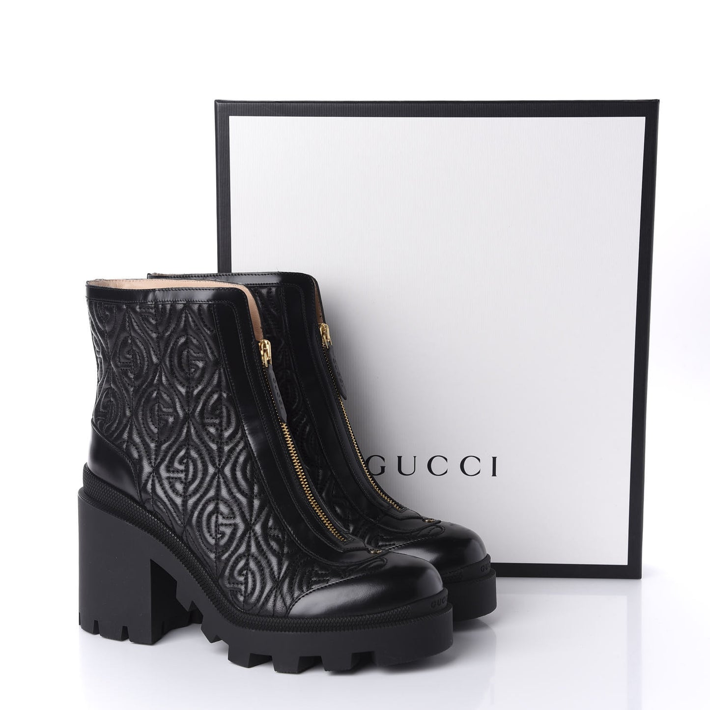 Calfskin Nappa Rhombus Quilted Trip Ankle Boots 40 Black