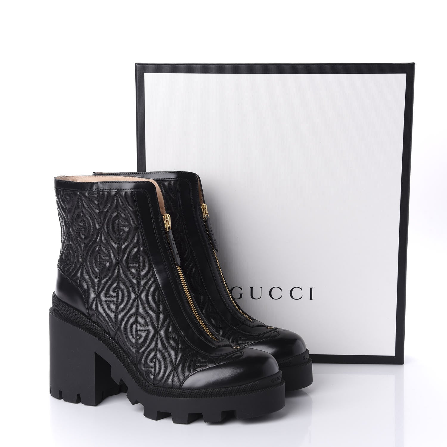 Gucci Calfskin Nappa Rhombus Quilted Trip Ankle Boots 40 Black 10 of 10