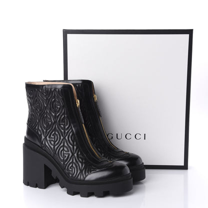 Gucci Calfskin Nappa Rhombus Quilted Trip Ankle Boots 40 Black 10 of 10