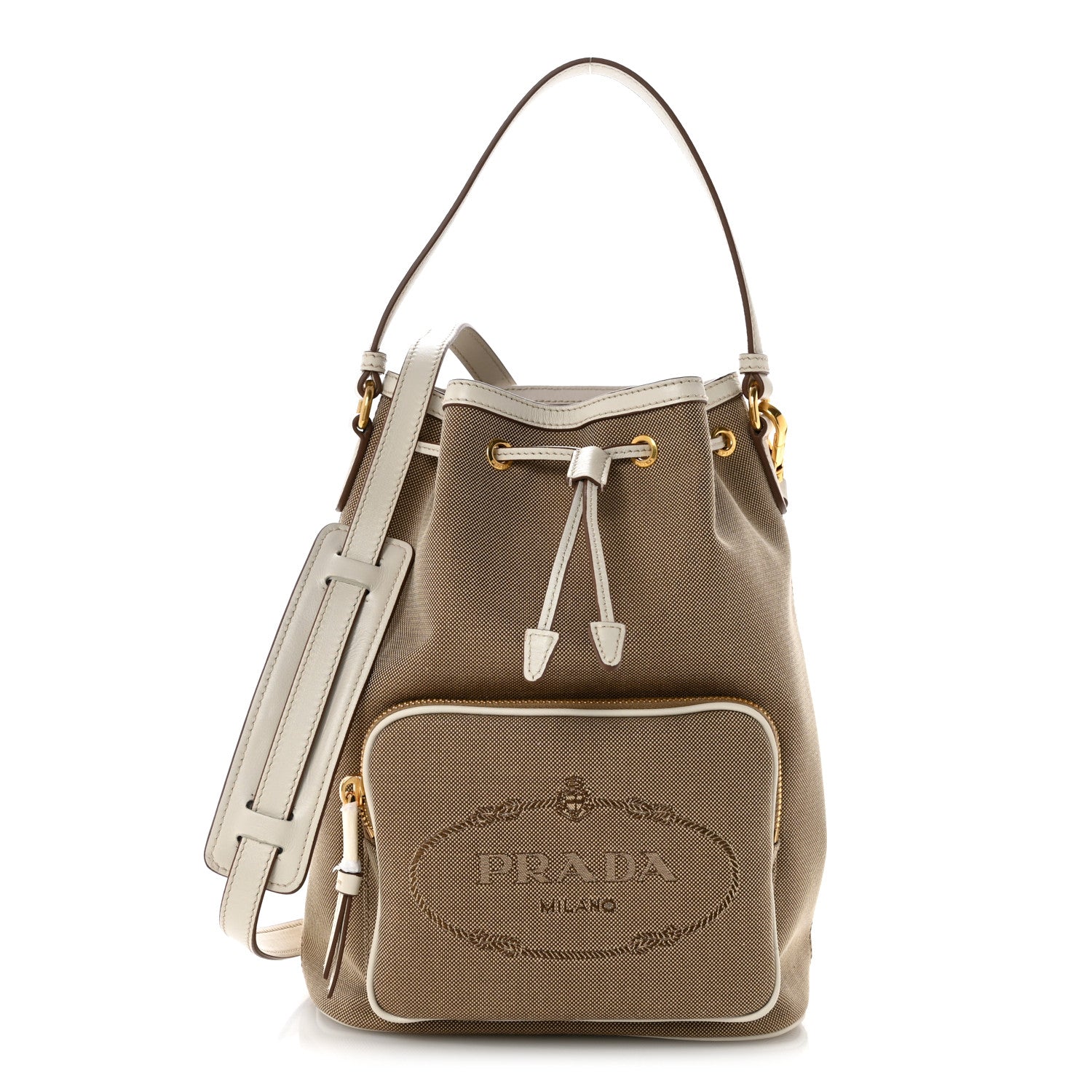 Prada Jacquard Logo Mini Bucket Crossbody Bag Corda Talco 1 of 12