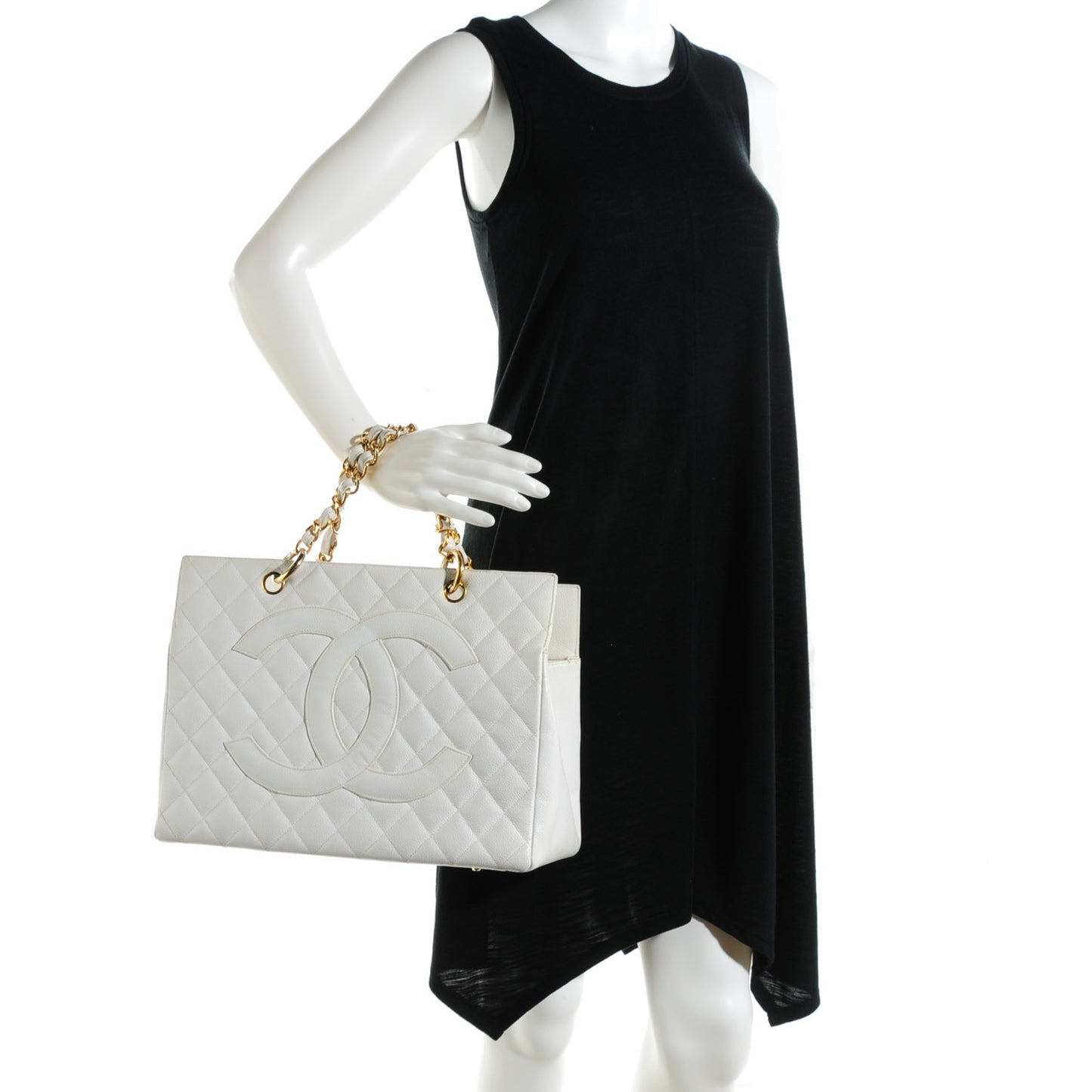 Caviar Quilted CC Tote White