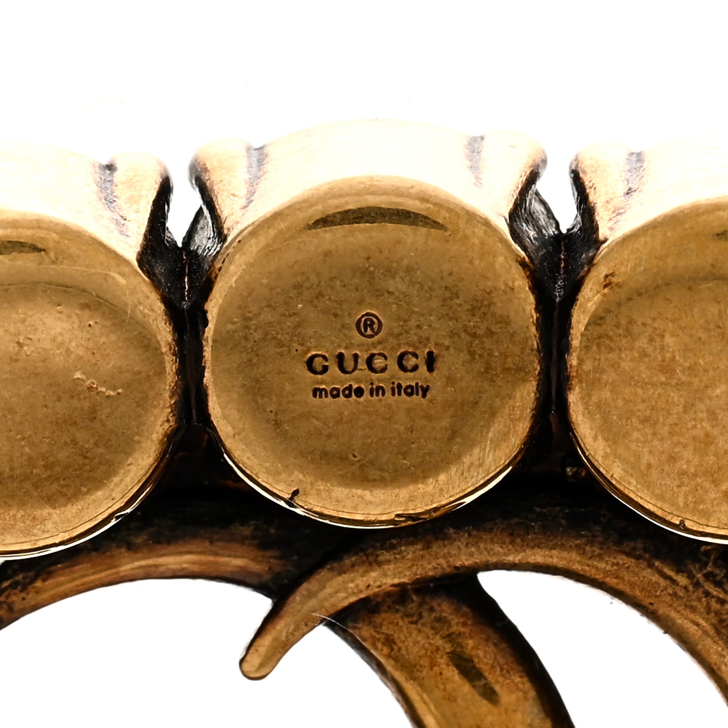Metal Crystal Double G Brooch Aged Gold