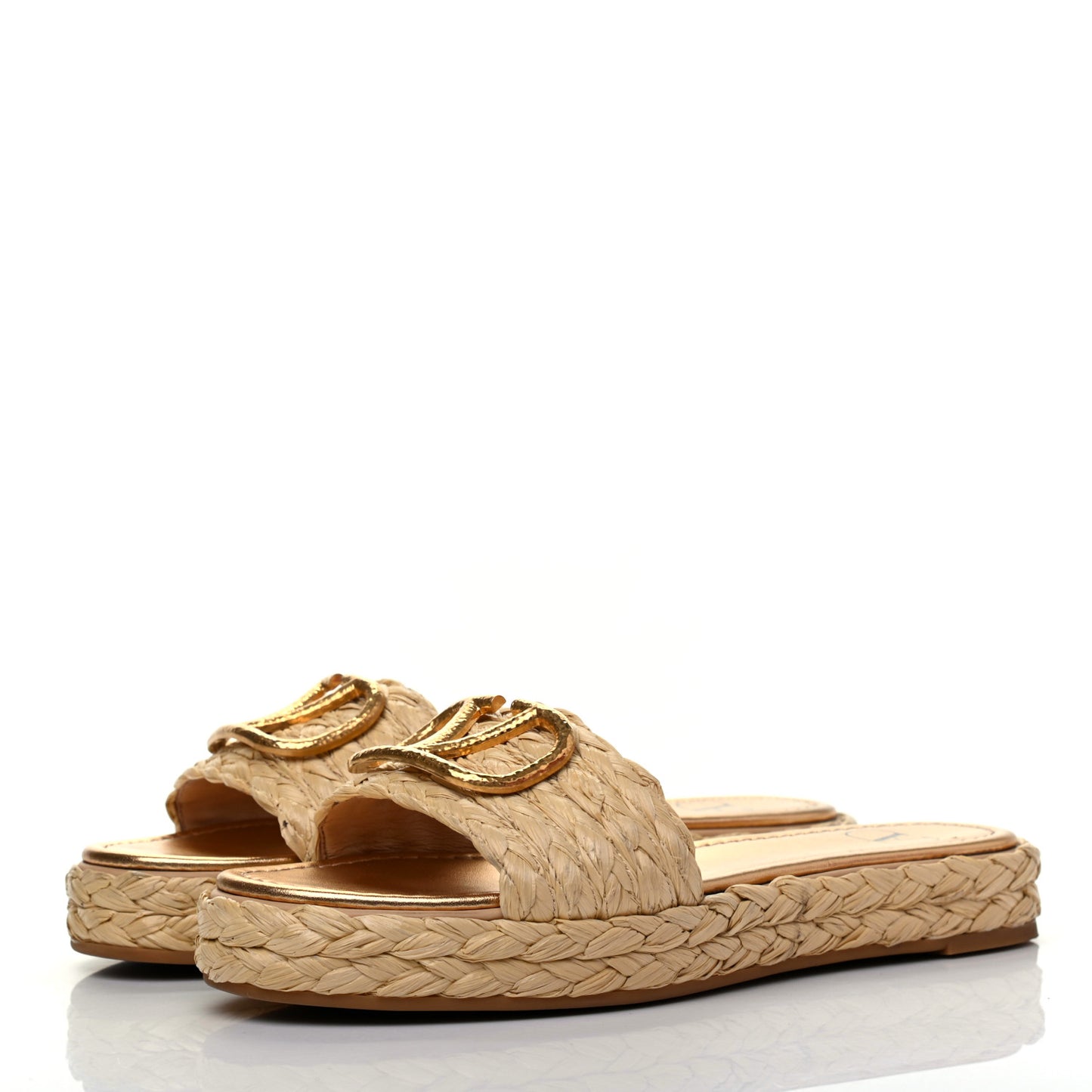 Raffia Vlogo Espadrille 5mm Flat Slide Sandals 38 Natural