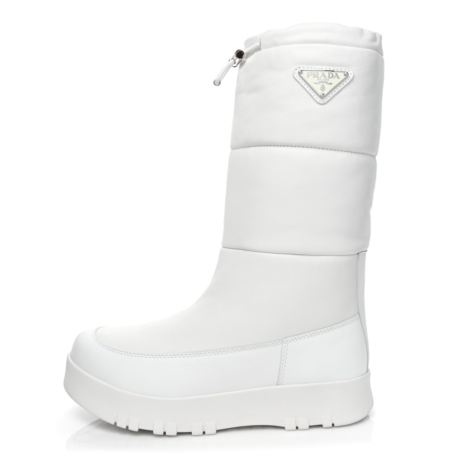 Prada Nappa Metal Triangle Logo Padded Moon Boots 40 White 1 of 10