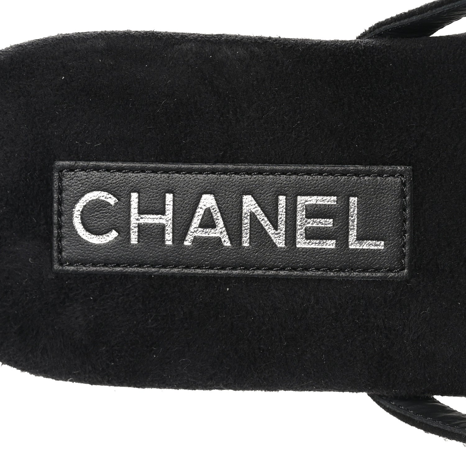 Chanel Suede Kidskin Strass CC Thong Sandals 40 Black 7 of 9