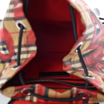 Burberry Vintage Check Graffiti Print Medium Rucksack Backpack Antique Yellow Red 5 of 12