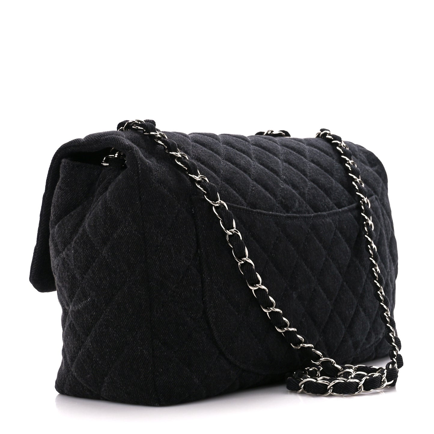 Denim Quilted CC Print Jumbo Single Flap Black