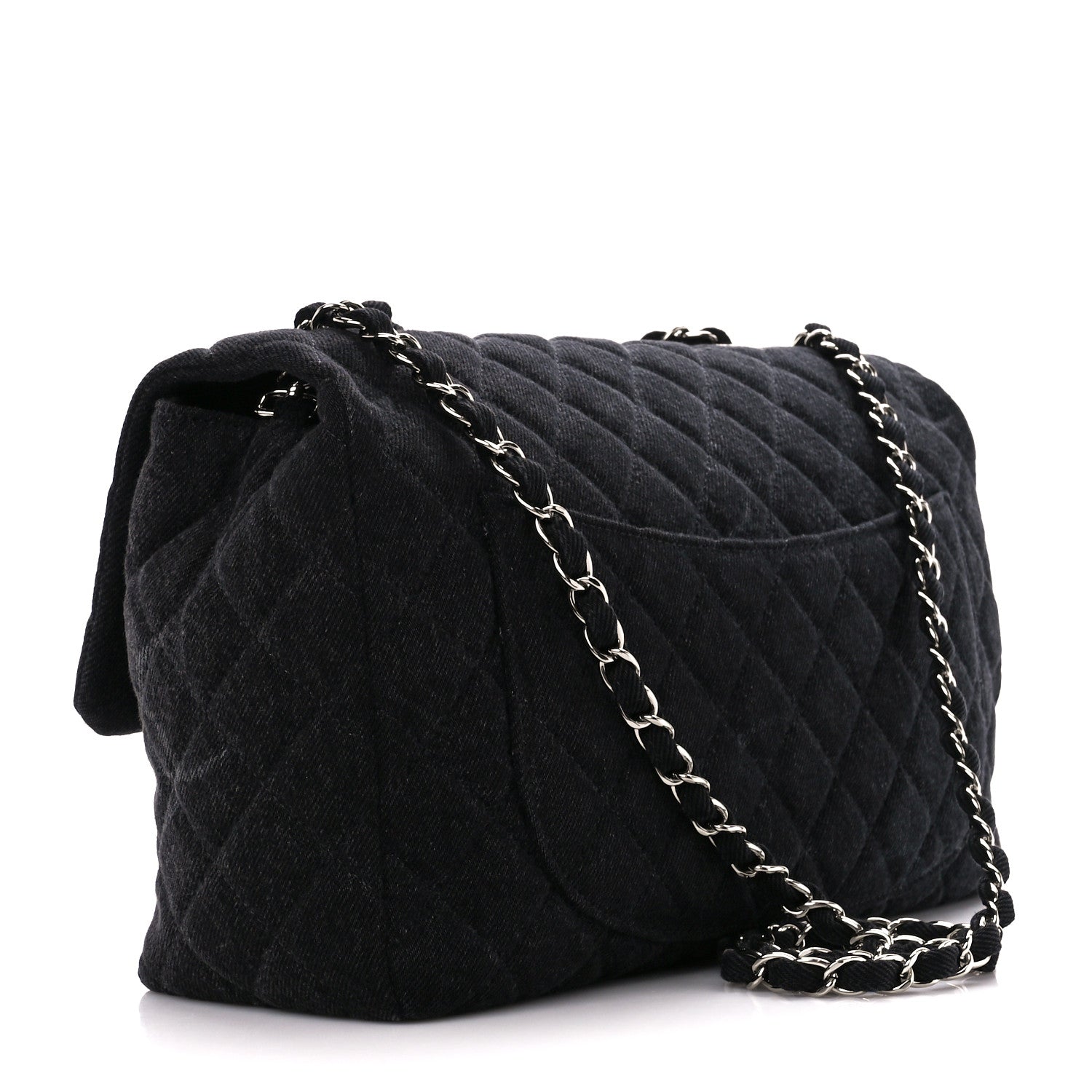 Chanel Denim Quilted CC Print Jumbo Single Flap Black 3 of 12