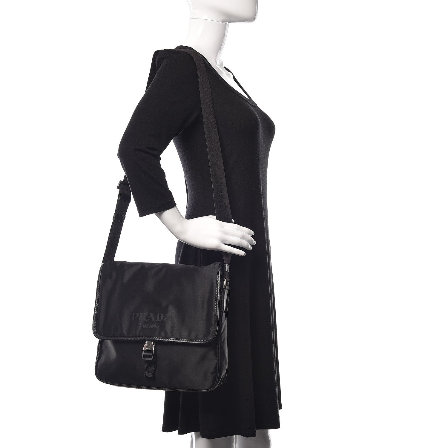 Prada Tessuto Nylon Saffiano Messenger Satchel Black 2 of 10