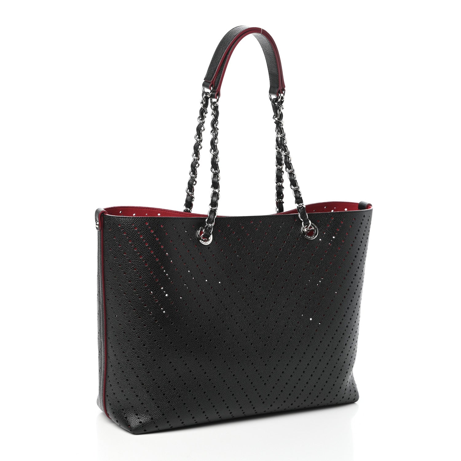 Chanel Perforated Grained Calfskin Large Shopping Tote Black 3 of 8