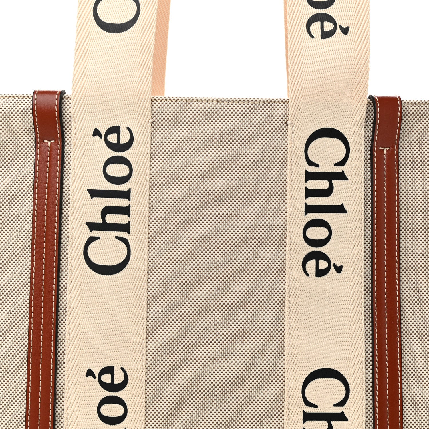 Chloe Cotton Calfskin Medium Woody Ribbon Tote White Brown 8 of 11