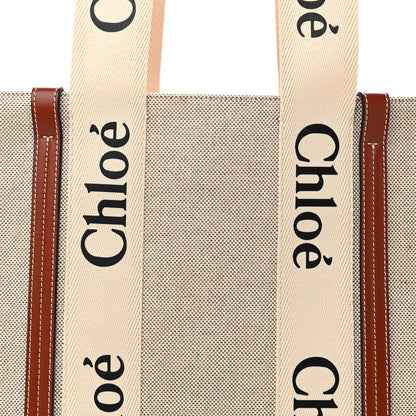 Chloe Cotton Calfskin Medium Woody Ribbon Tote White Brown 8 of 11