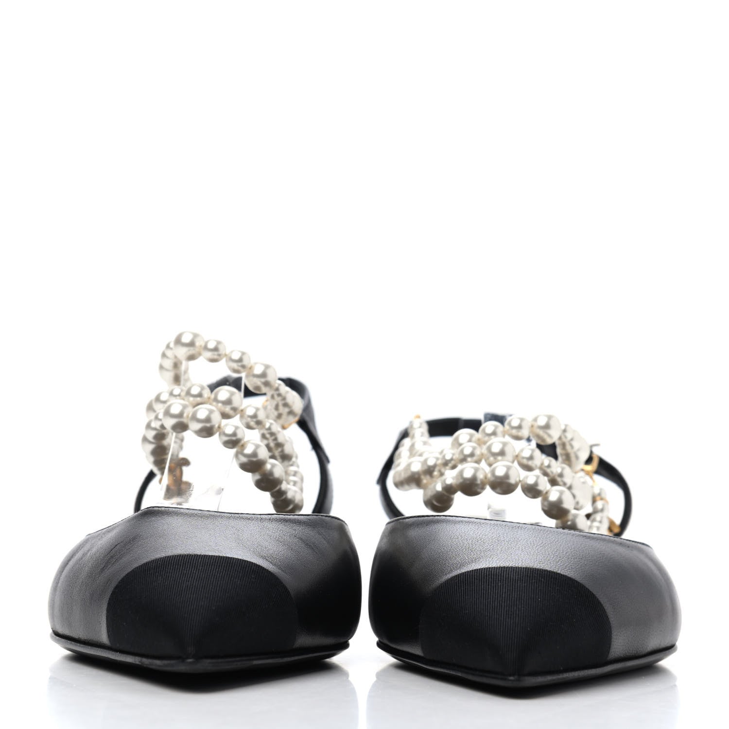 Chanel Lambskin Grosgrain Cap Toe Pearl Slingbacks 40.5 Black 2 of 4