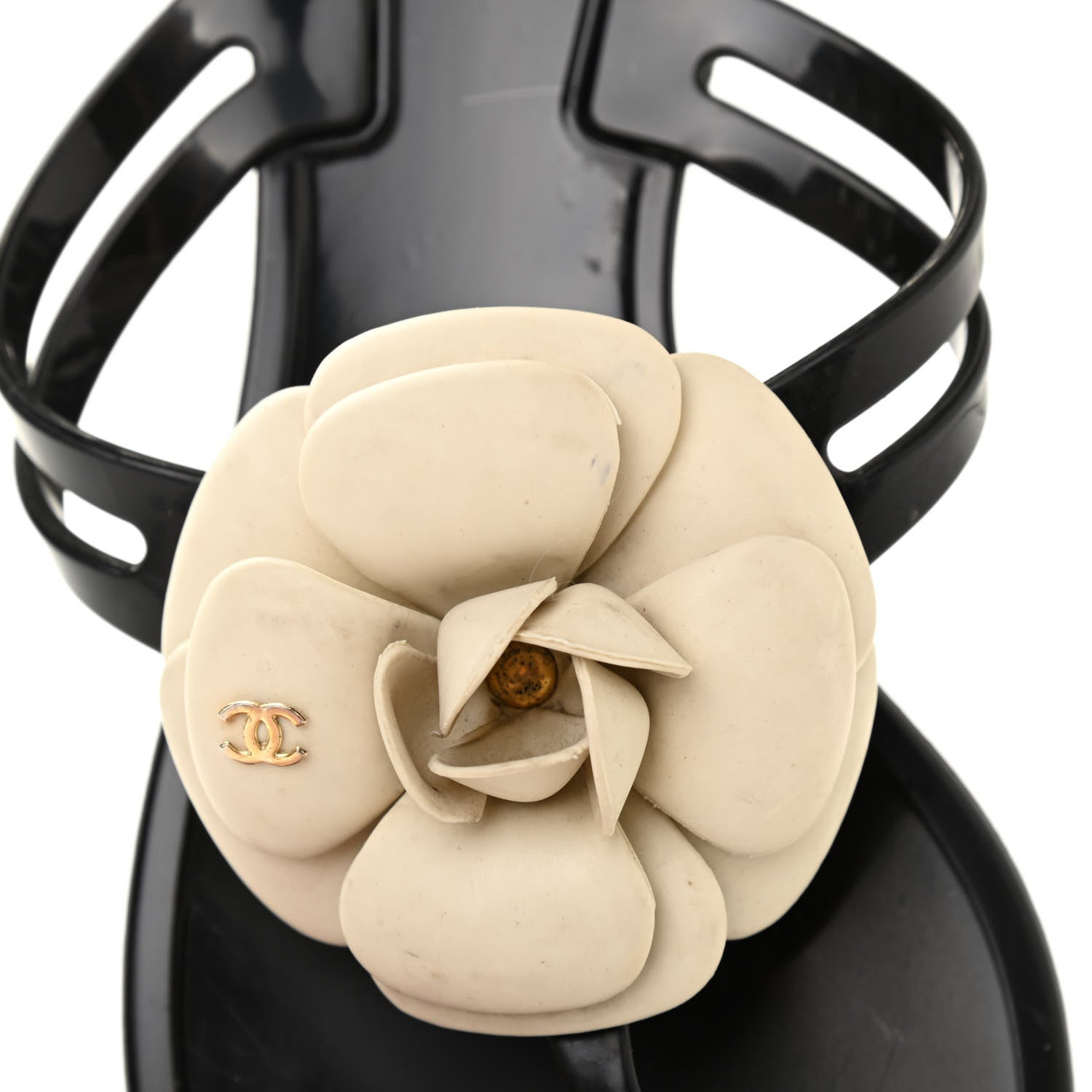 Chanel Jelly Camellia Thong Sandals 39 Black Ivory 9 of 10