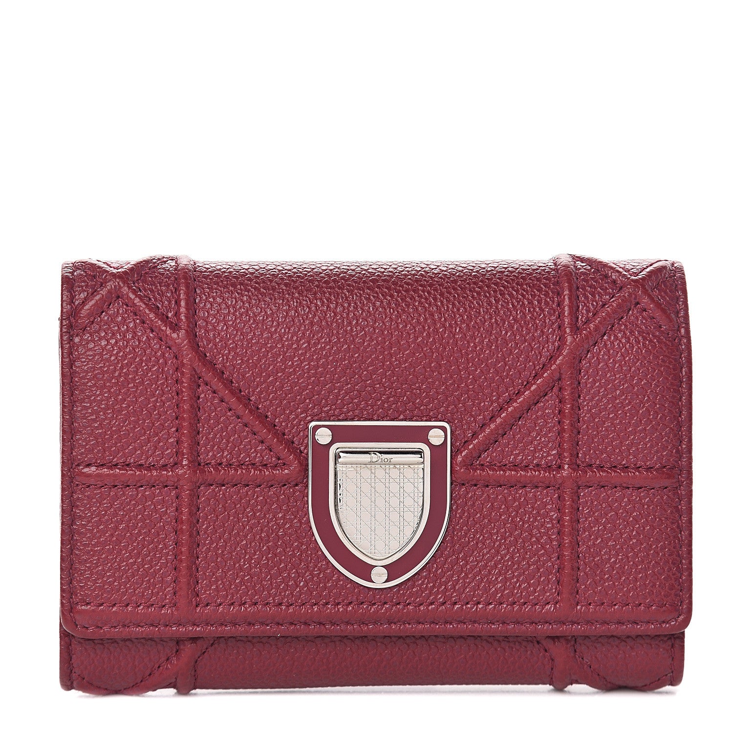 Christian Dior Grained Calfskin Cannage Diorama Elancee Wallet Burgundy 1 of 5