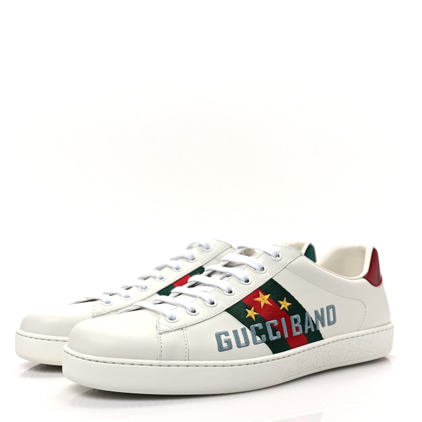Calfskin Web Mens Gucci Band Ace Sneakers 8.5 White