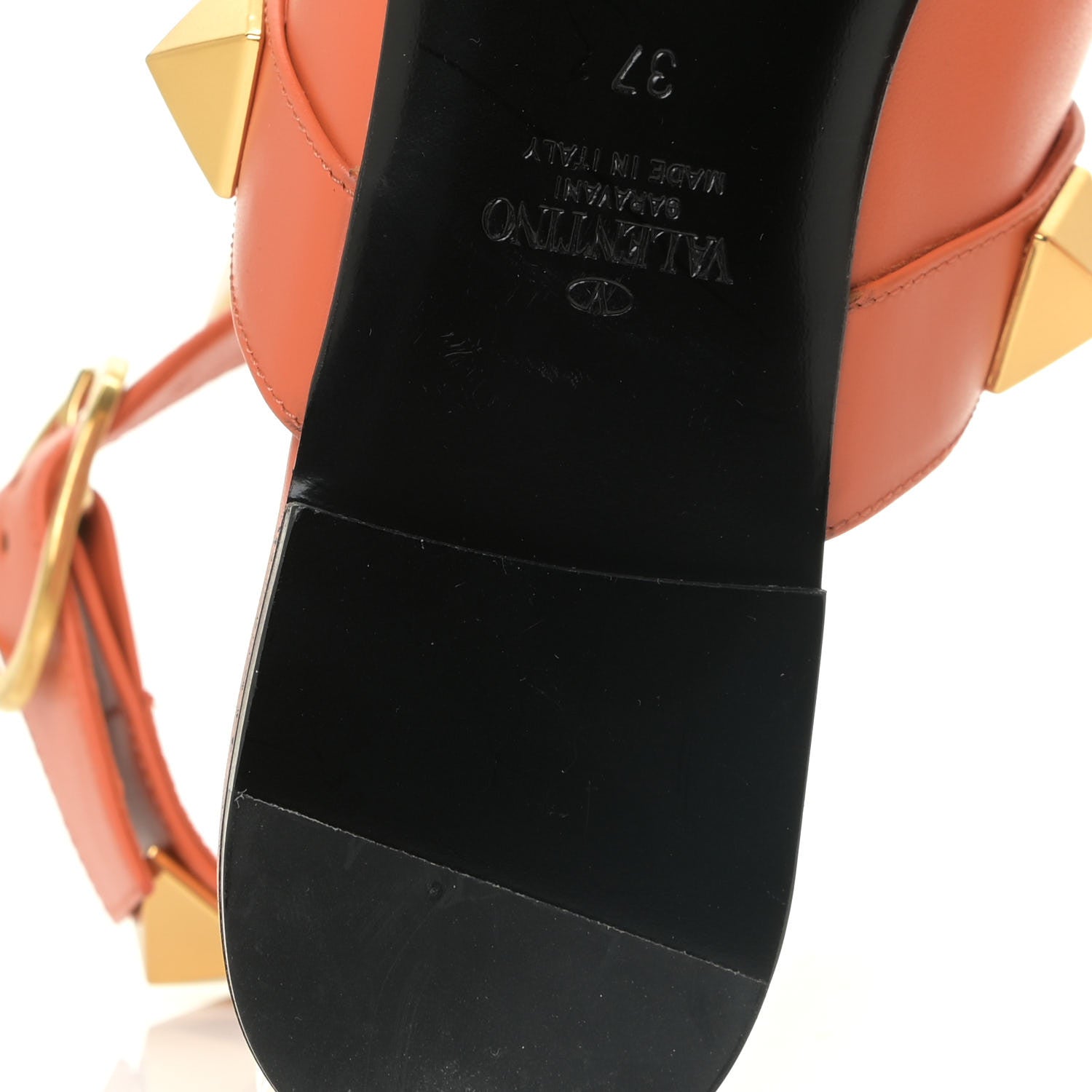 Valentino Garavani Calfskin Roman Stud Ankle Strap Flat Mules 37 Orange Zest 8 of 12