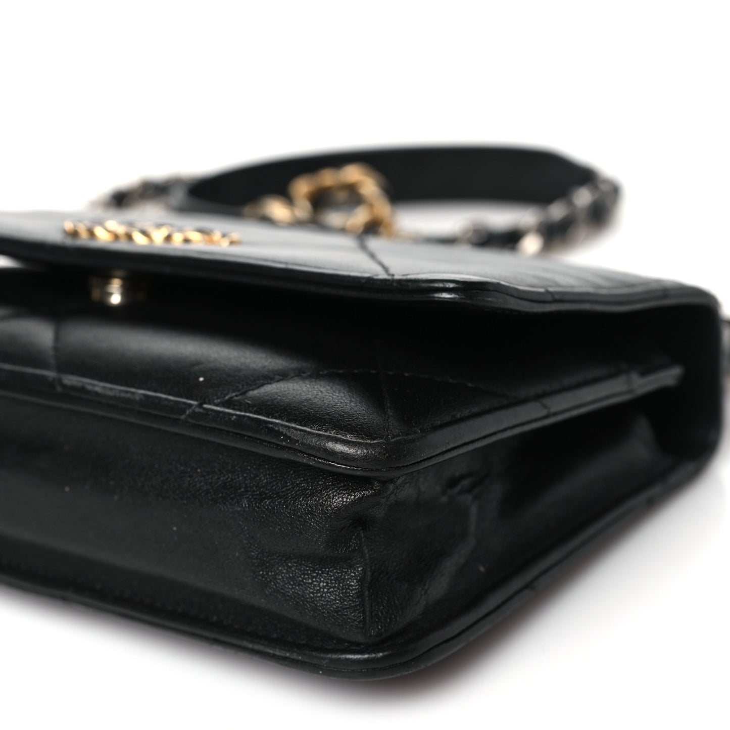 Goatskin Quilted Chanel 19 Wallet On Chain WOC Black