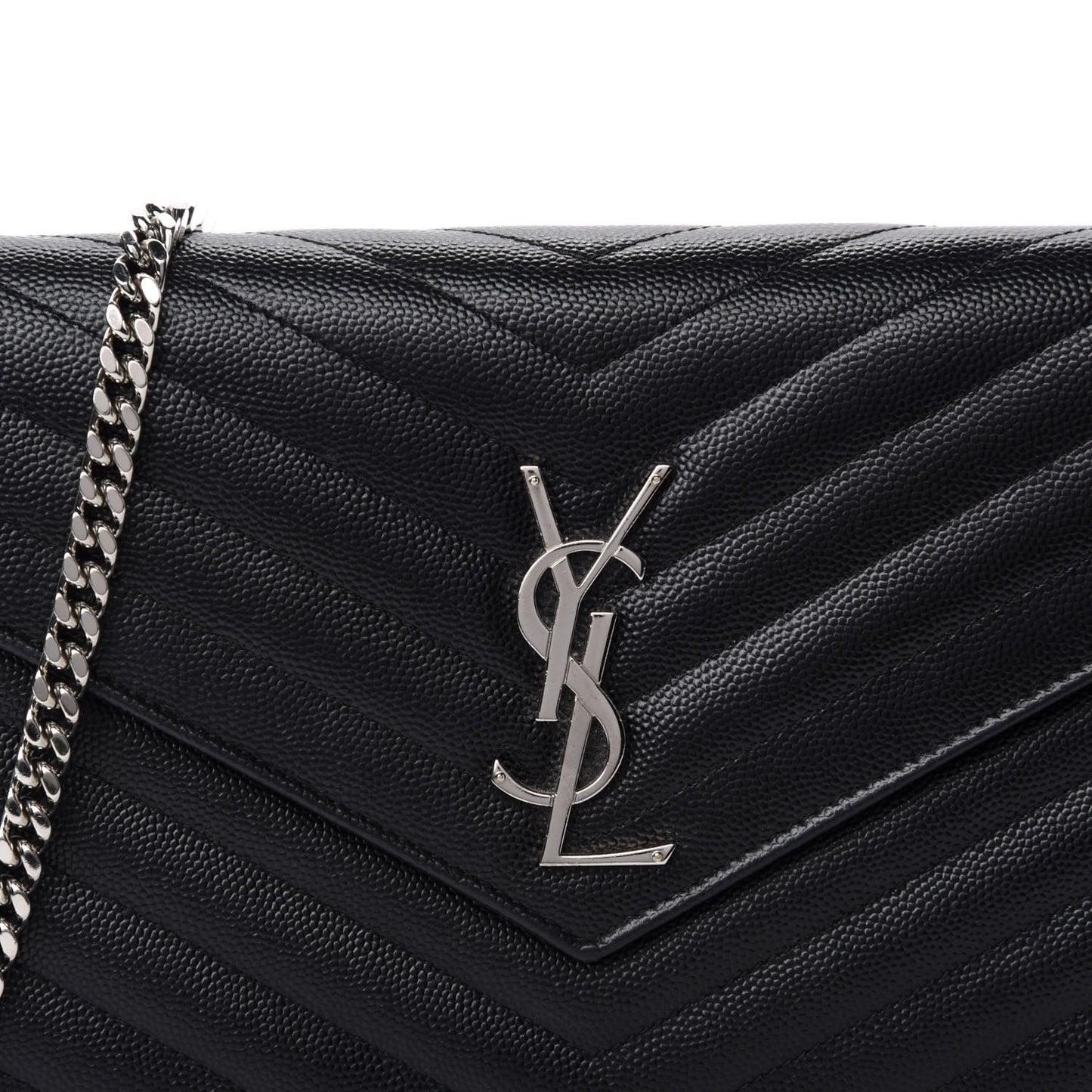 Grain De Poudre Matelasse Chevron Monogram Chain Wallet Black