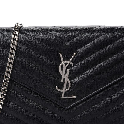 Saint Laurent Grain De Poudre Matelasse Chevron Monogram Chain Wallet Black 11 of 12