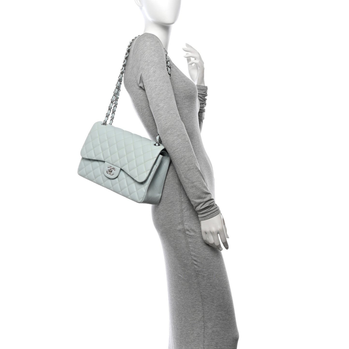 Caviar Quilted Jumbo Double Flap Light Blue