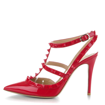 Valentino Garavani Patent Lacquered Monochrome Rockstud Ankle Strap 100mm Pumps 36.5 Rosso Valentino 1 of 7