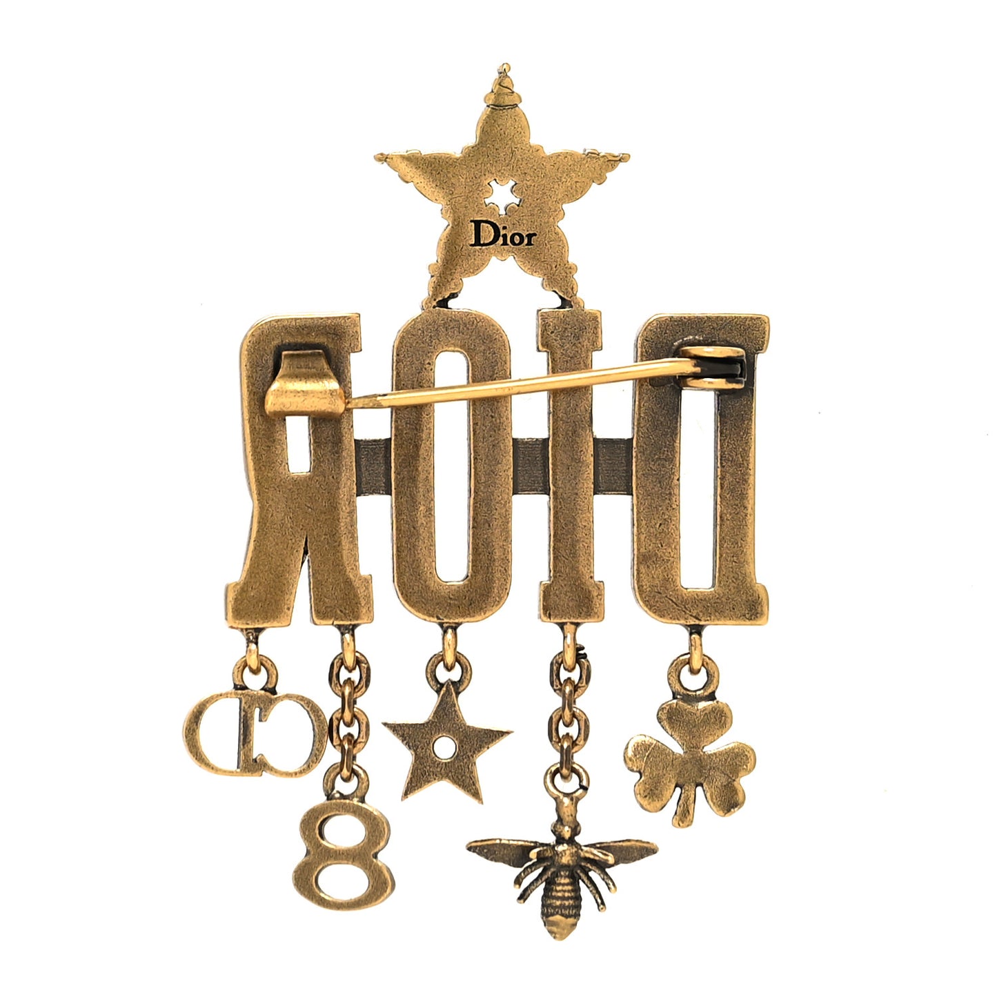 Metal Crystal Dio(r)evolution Logo Brooch Antique Gold
